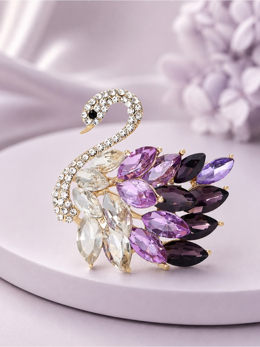 Purple Swan Crystal Brooch